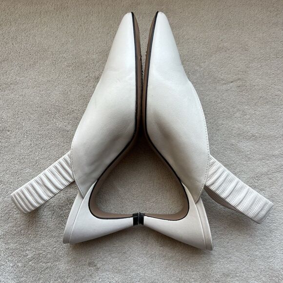 Lewit Marta Cream Leather Slingback Pump Women EU 36.5 US 6 Classic Pointed Toe - Picture 4 of 14